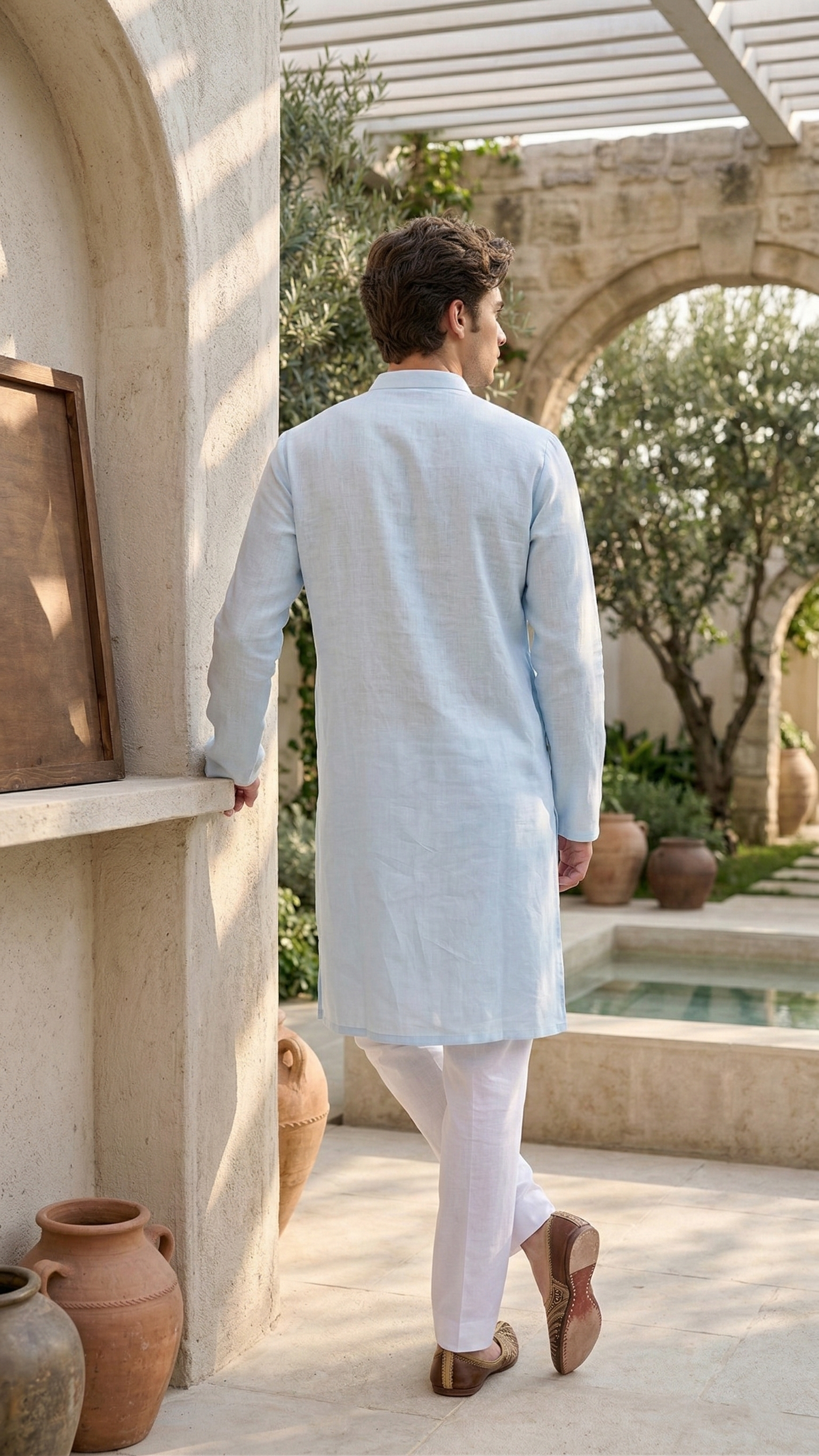 Light Blue Linen Kurta