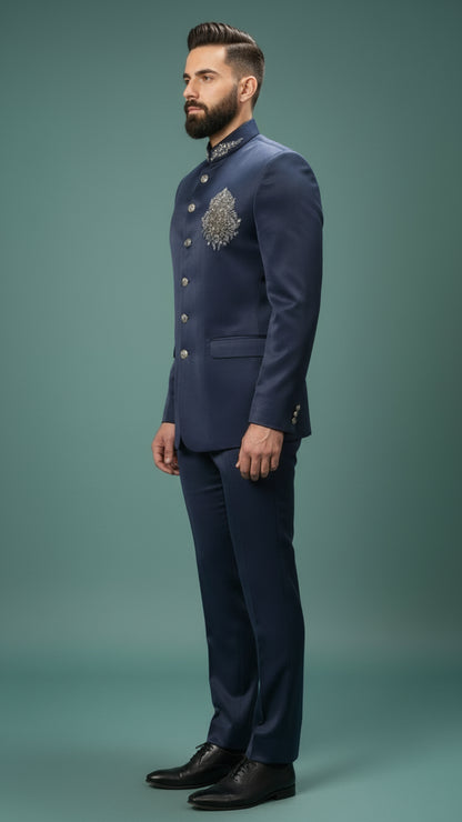 Navy Blue Bandhgala Suit for Men | Dresswala NX