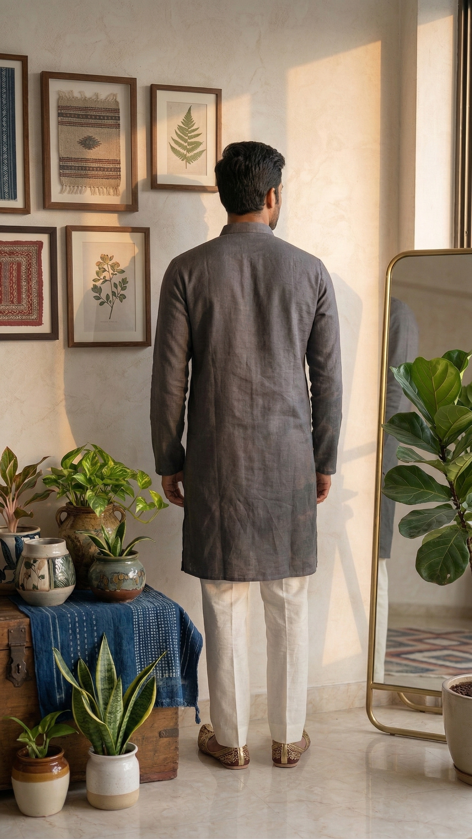 Men’s Deep Grey Linen Kurta | Contemporary Ethnic Wear – Dresswala NX