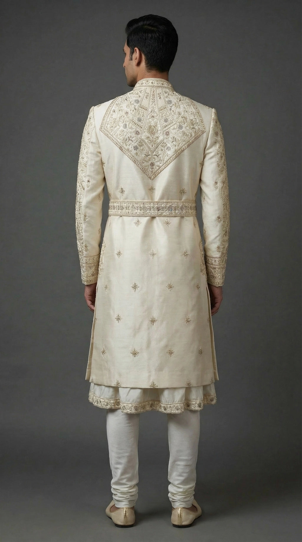 Ivory Regal Groom Sherwani with Intricate Embroidery | Dresswala NX