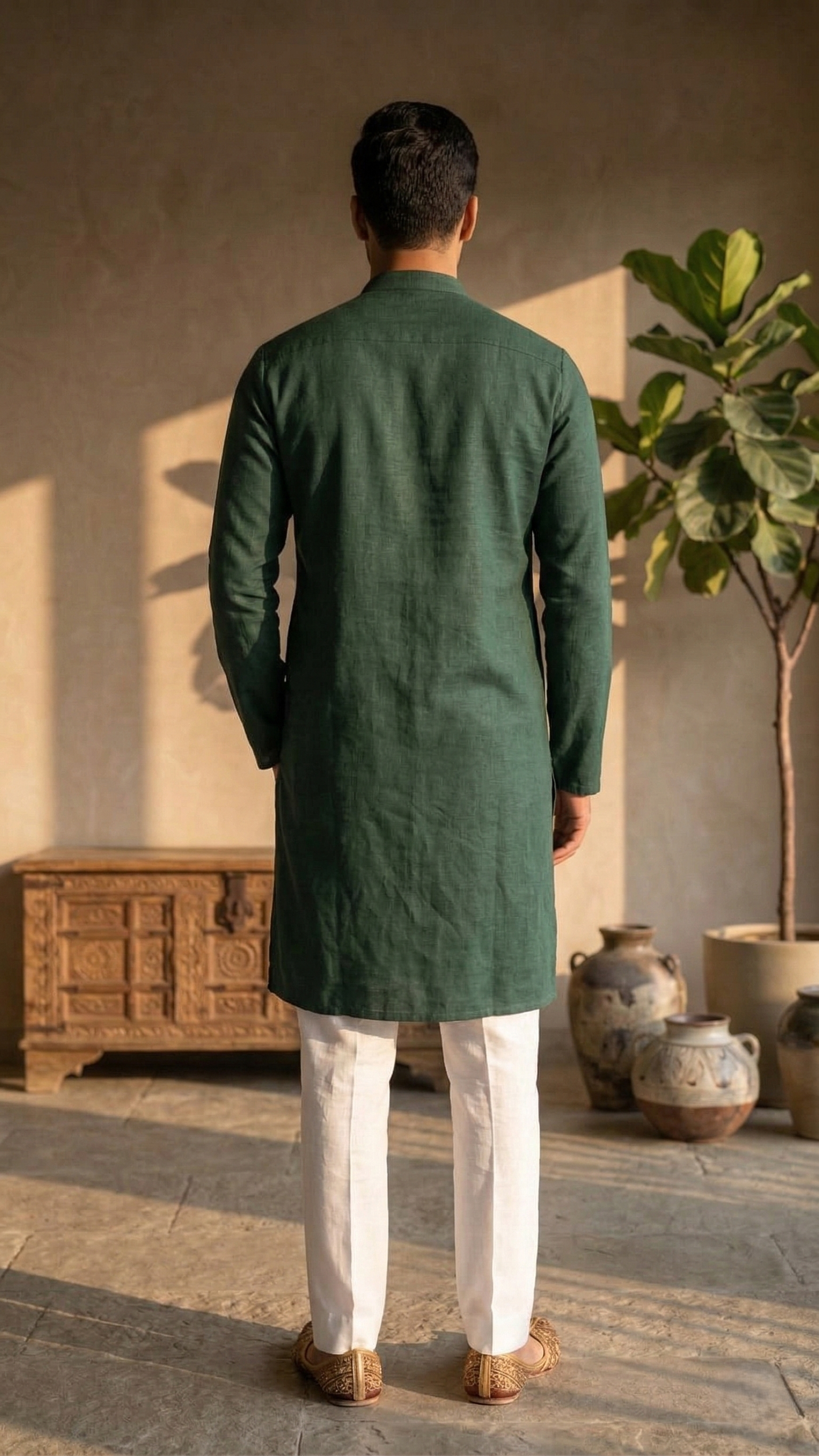 Dark Green Linen Kurta