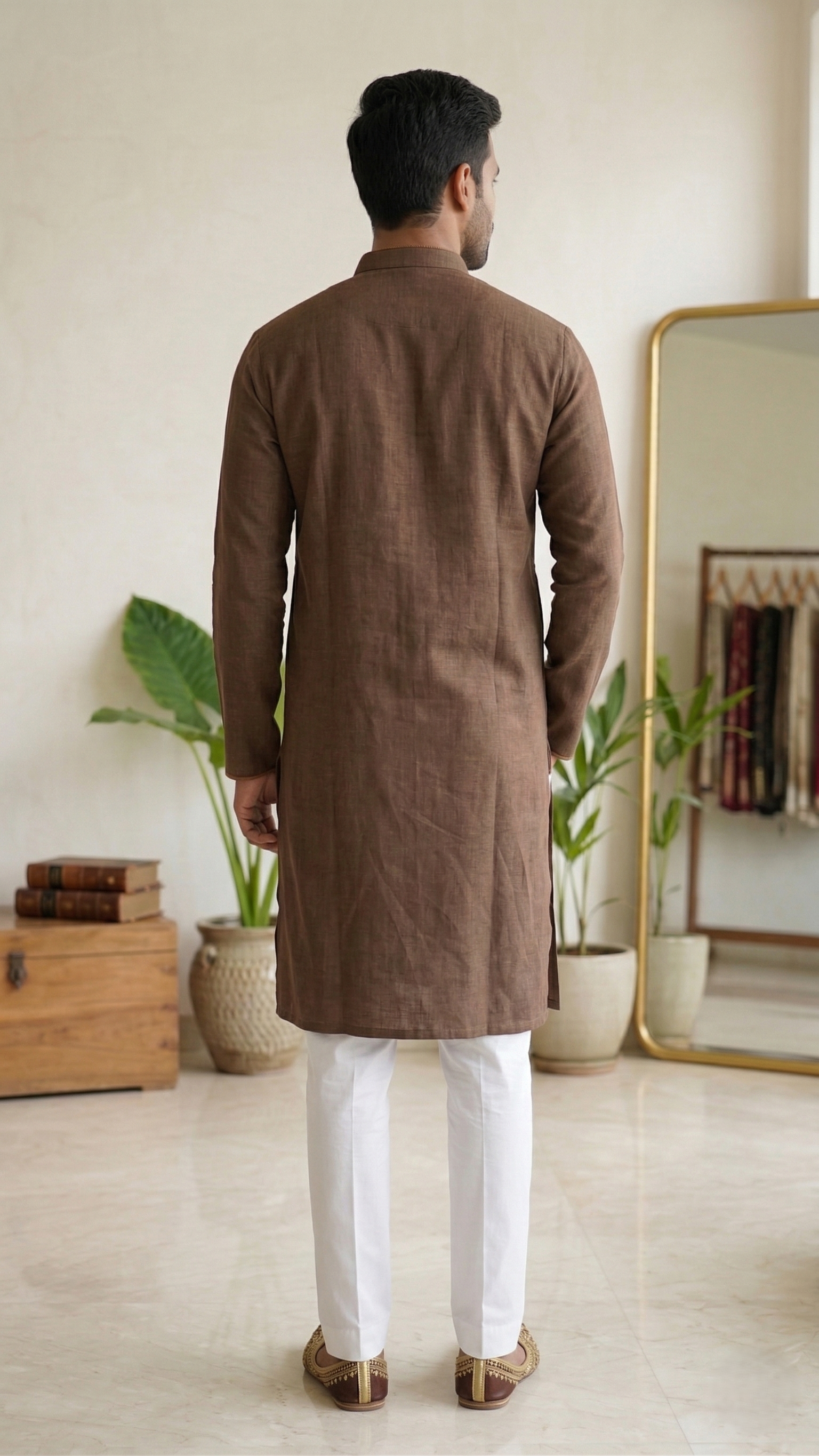 Men’s Coffee Brown Linen Kurta | Contemporary Ethnic Wear – Dresswala NX
