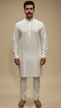 Men’s Ivory White Linen Kurta with Minimal Texture | Elegant Ethnic Wear – Dresswala NX
