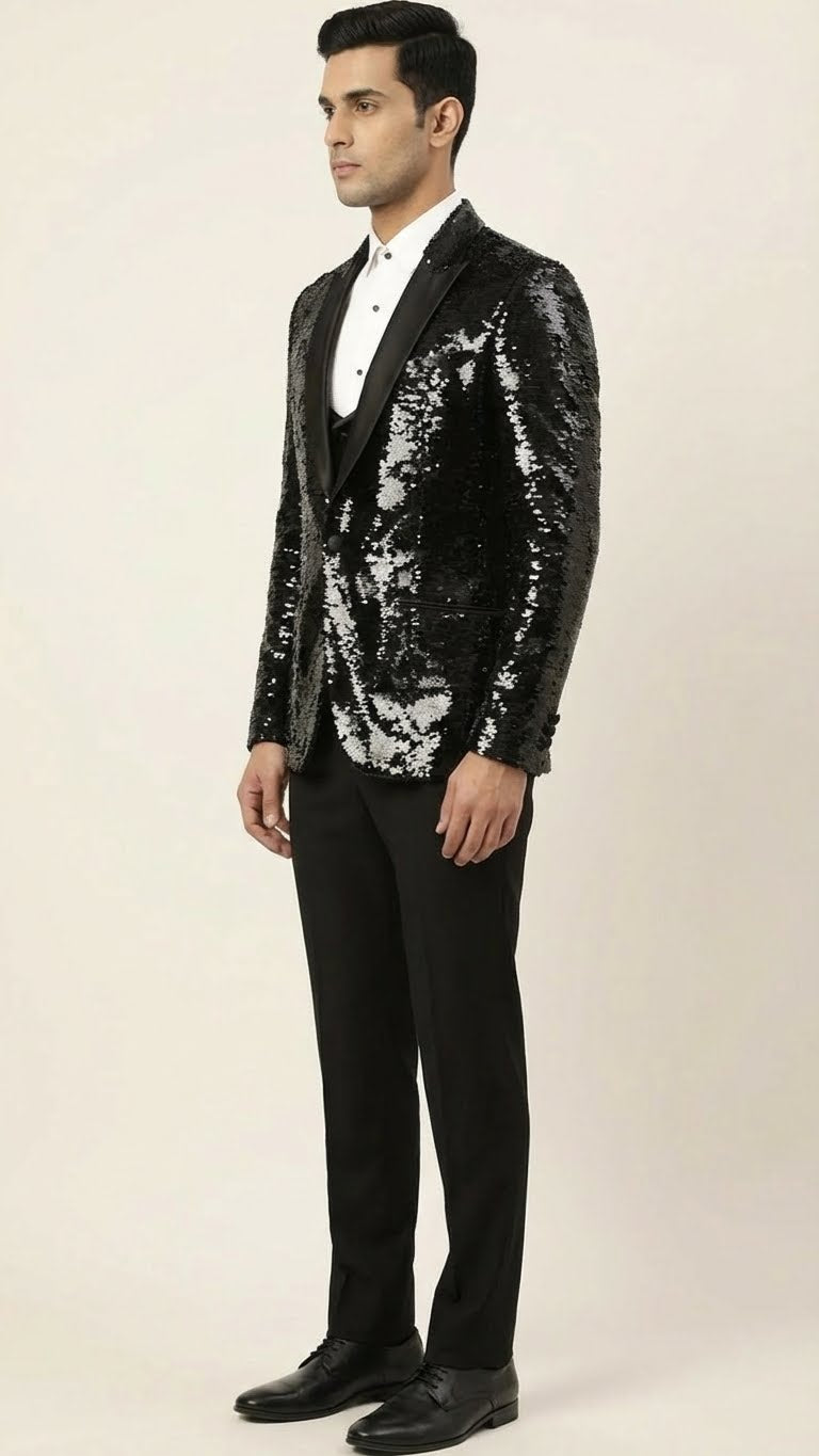 Black Sequin Tuxedo Suit for Men | Dresswala NX