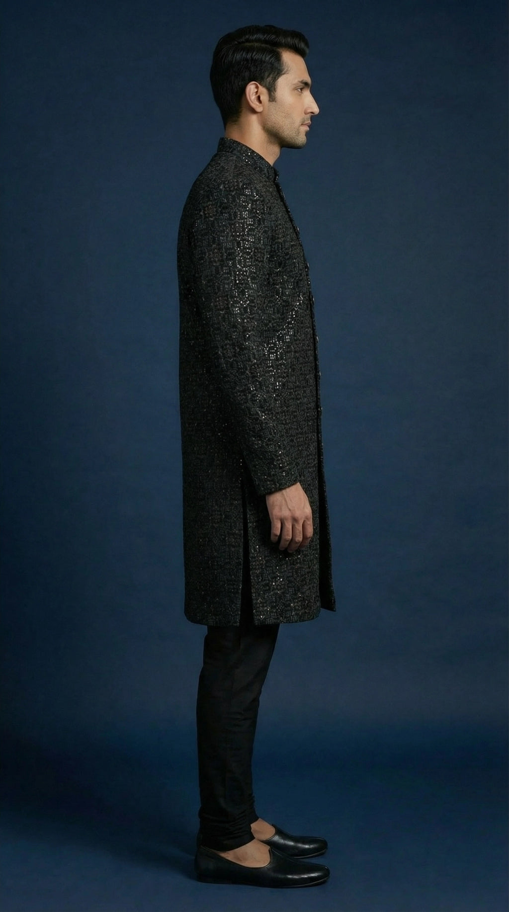 Black Jacquard Indo-Western Sherwani for Men | Dresswala NX