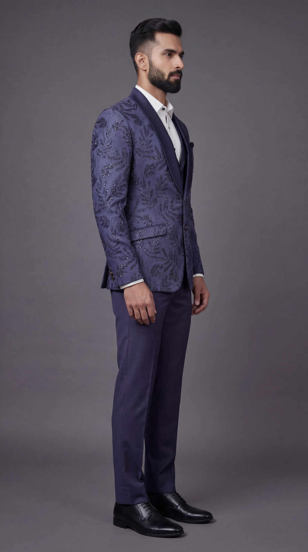 Navy Blue Textured Indo Western Suit for Men | Dresswala NX