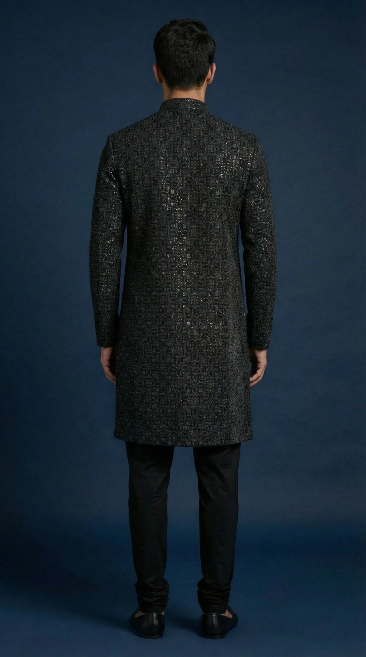 Black Jacquard Indo-Western Sherwani for Men | Dresswala NX