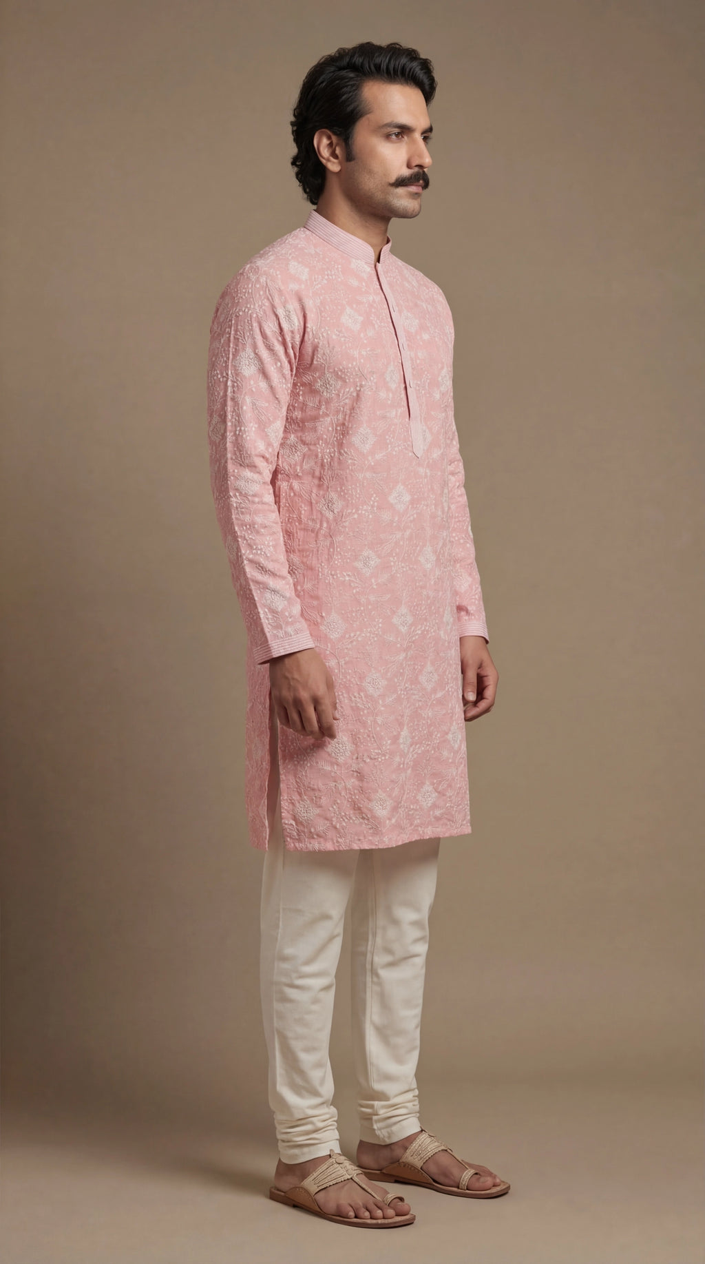 Men’s Blush Pink Jacquard Kurta | Elegant Festive Kurta – Dresswala NX