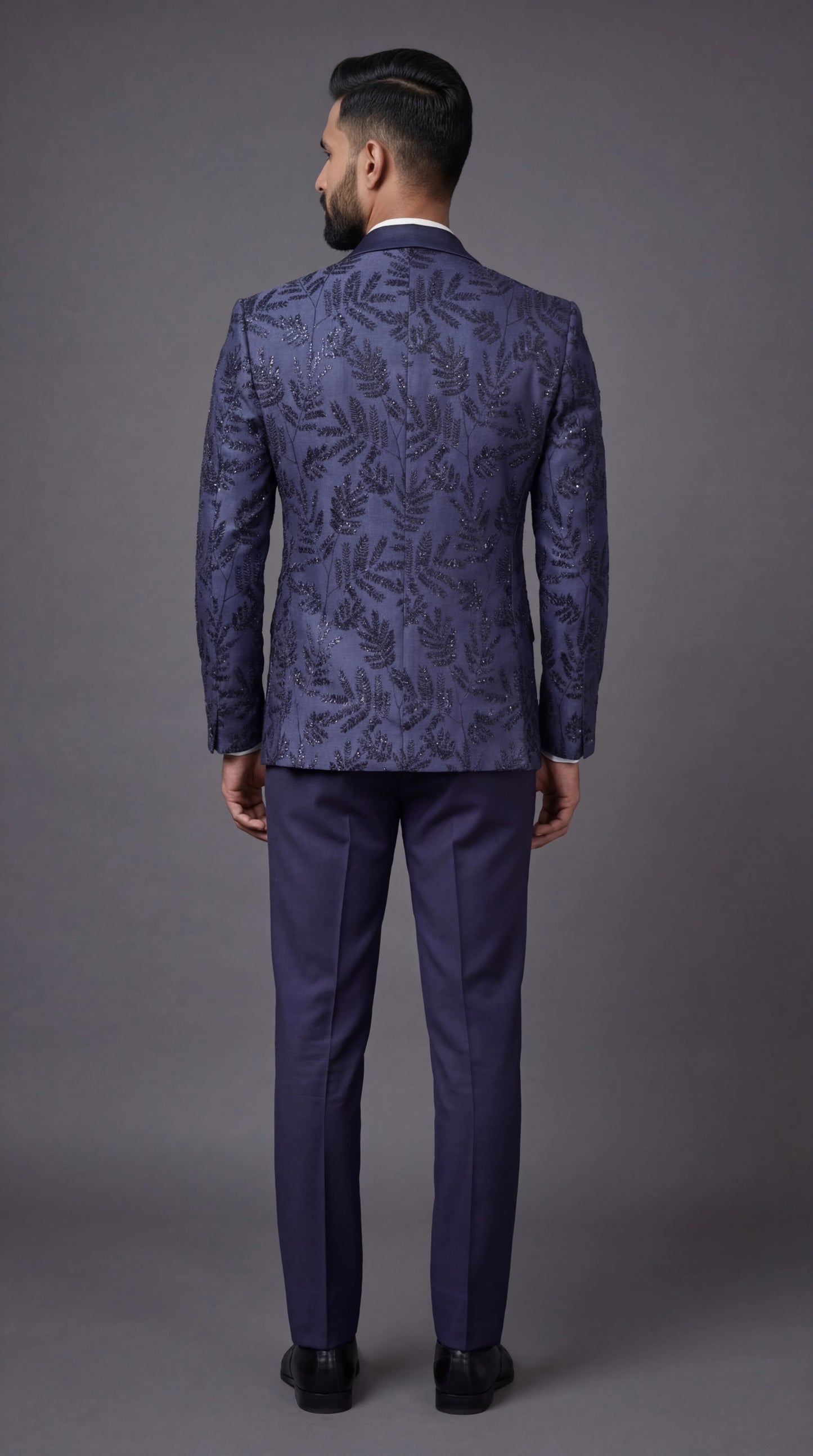 Navy Blue Textured Indo Western Suit for Men | Dresswala NX