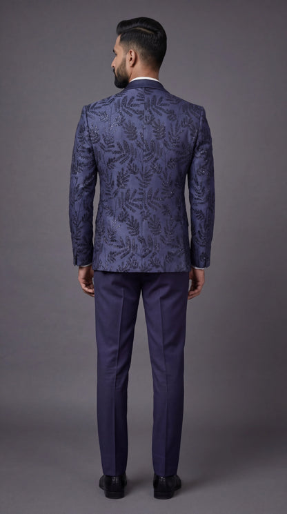 Navy Blue Textured Indo Western Suit for Men | Dresswala NX