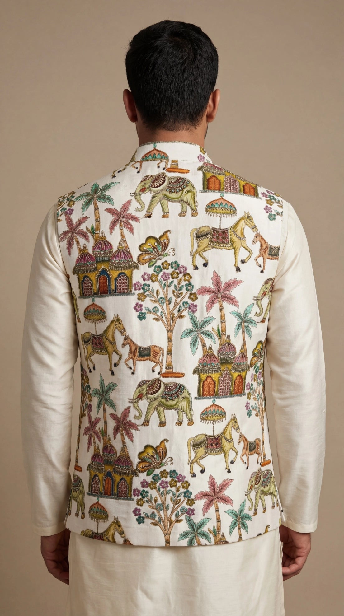 Ivory Heritage Print Waistcoat for Men | Dresswala NX