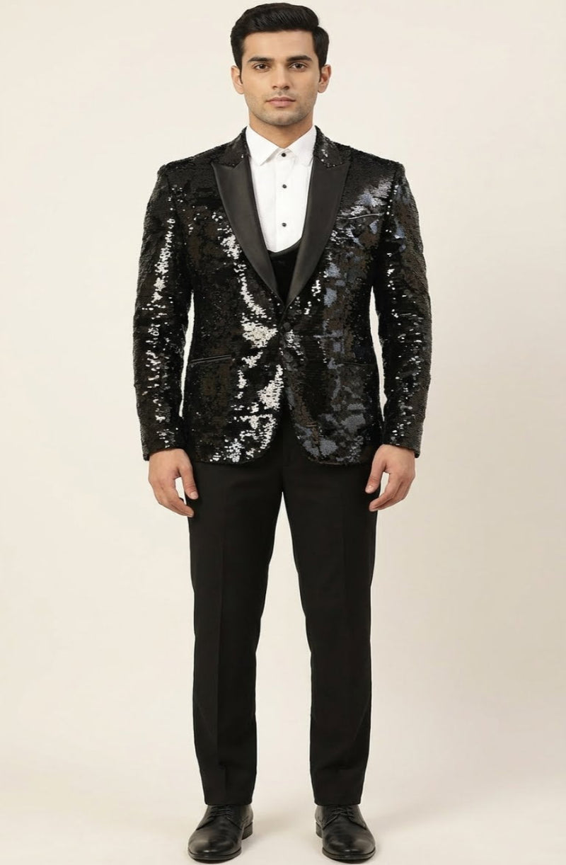 Black Sequin Tuxedo Suit for Men | Dresswala NX