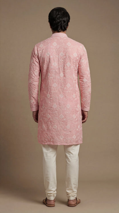 Men’s Blush Pink Jacquard Kurta | Elegant Festive Kurta – Dresswala NX