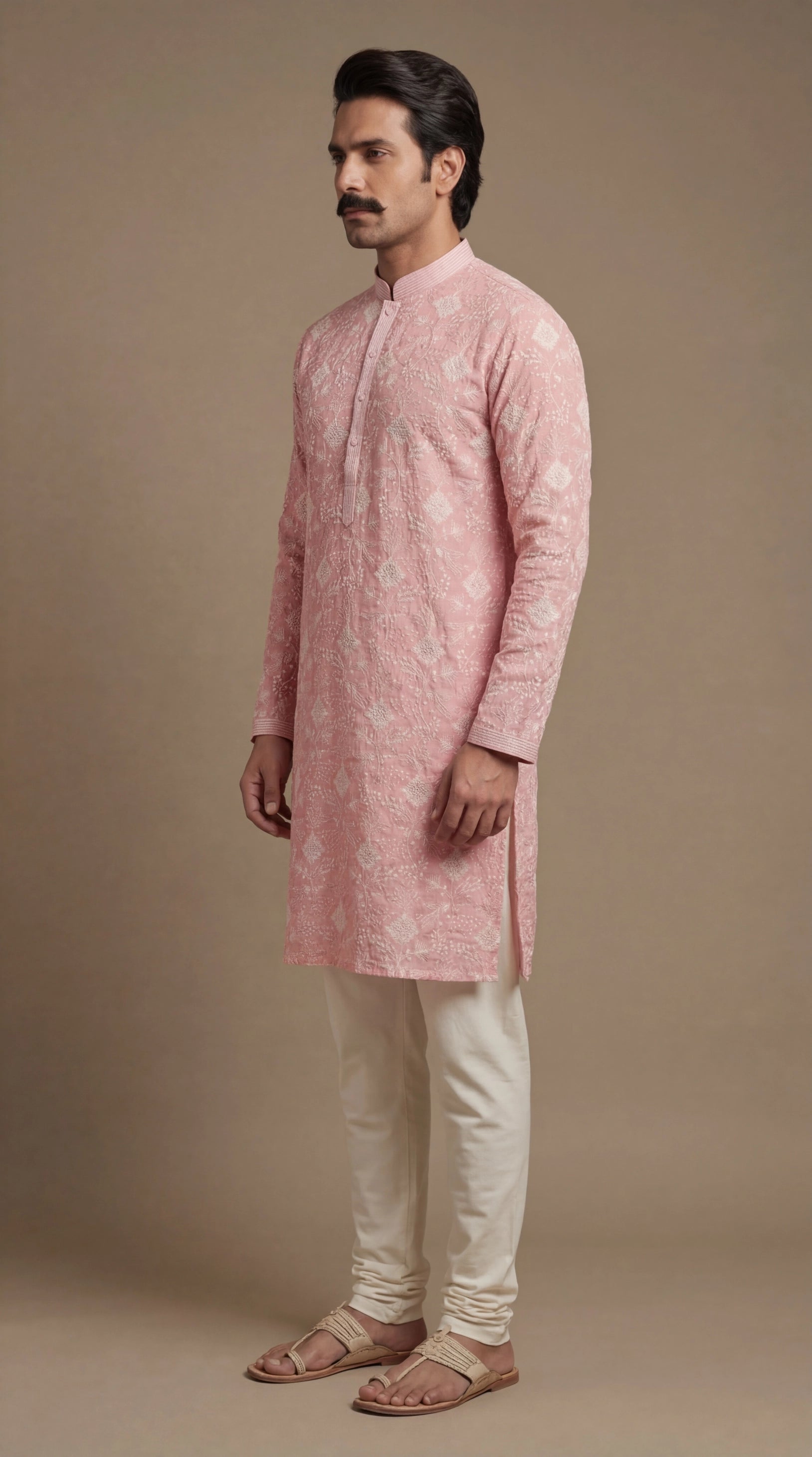 Men’s Blush Pink Jacquard Kurta | Elegant Festive Kurta – Dresswala NX
