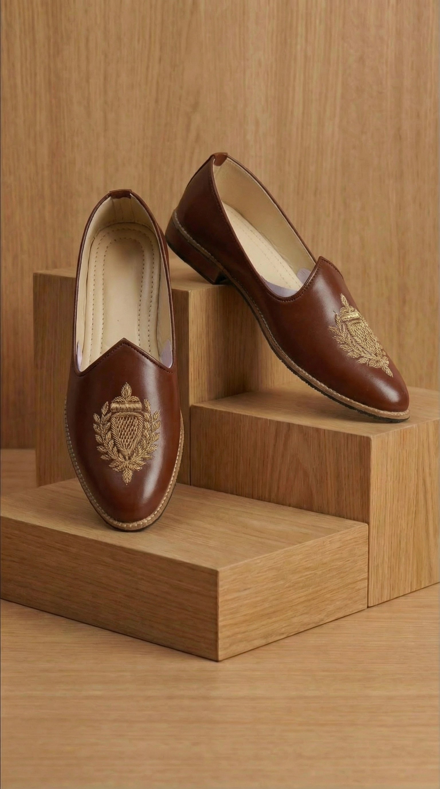 Aurumcrest Walnut Loafer with Gold Crest Embroidery | Dresswala NX