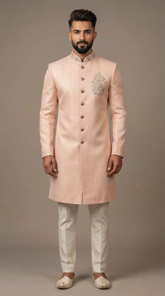 Peach Indo-Western Sherwani for Men | Wedding Wear – Dresswala NX
