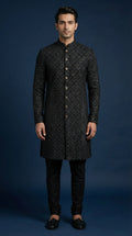 Black Jacquard Indo-Western Sherwani for Men | Dresswala NX