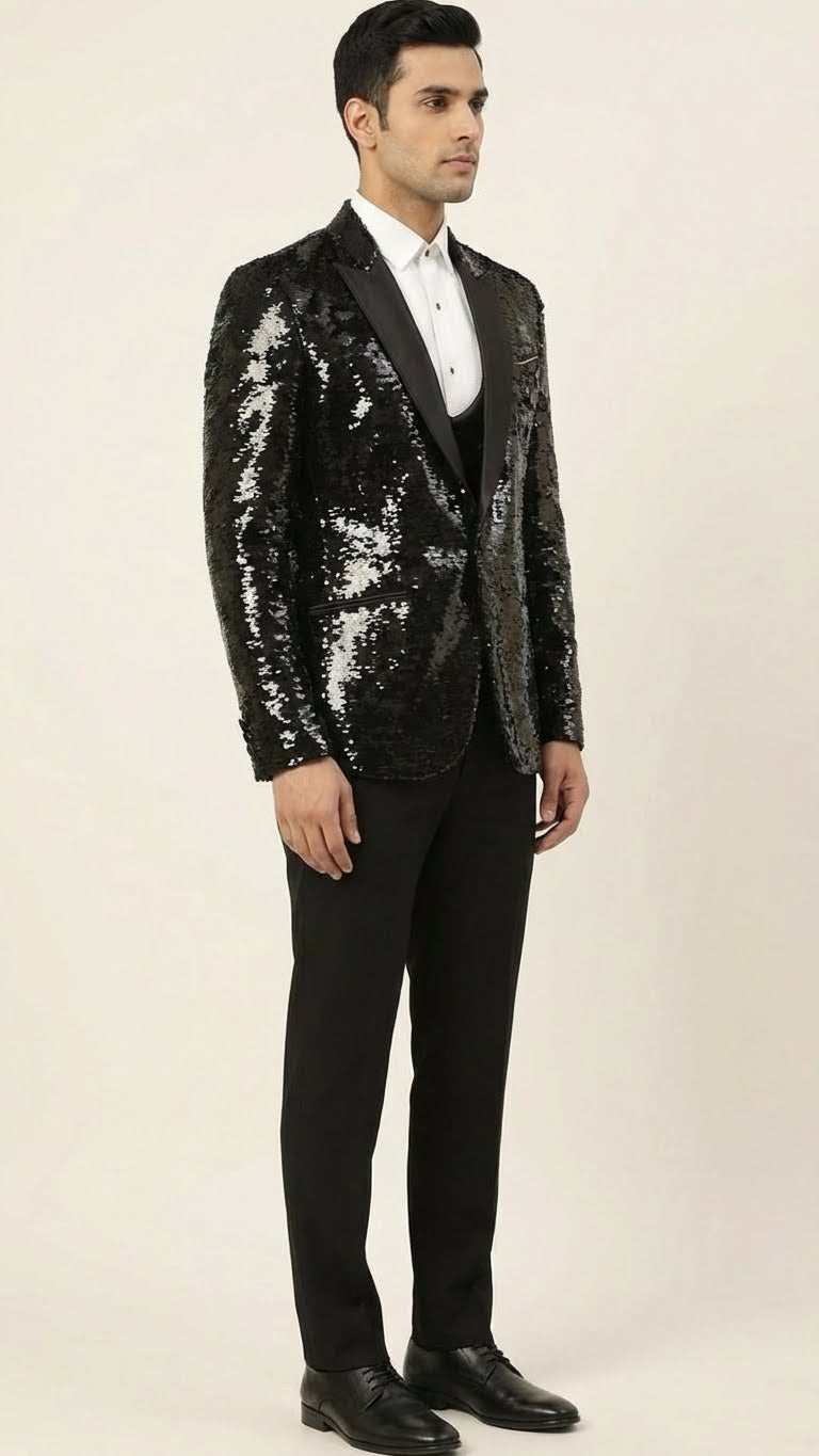 Black Sequin Tuxedo Suit for Men | Dresswala NX