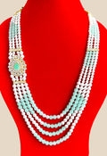 Mint Green & Pearl Multistrand Necklace with Kundan Pendant