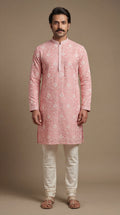 Men’s Blush Pink Jacquard Kurta | Elegant Festive Kurta – Dresswala NX