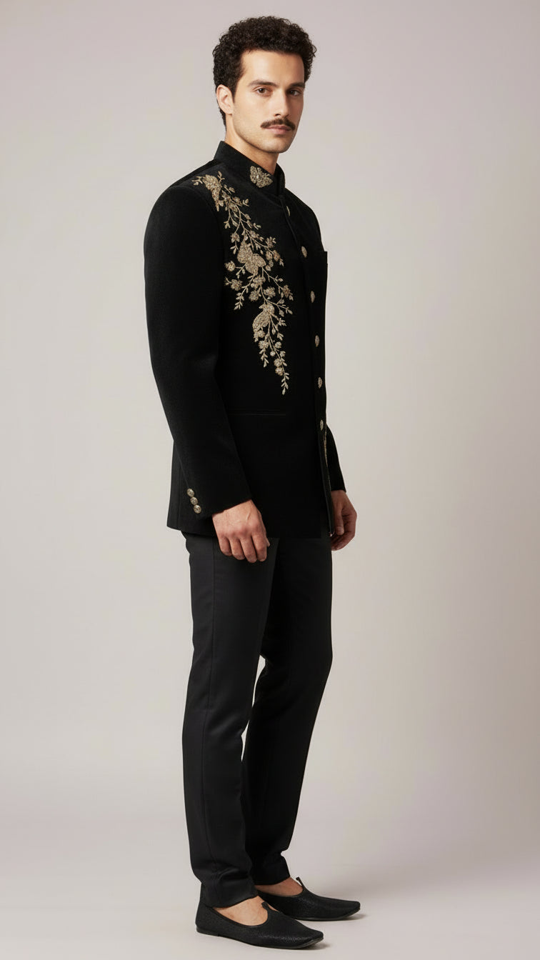 Black Embroidered Bandhgala Suit for Men | Dresswala NX