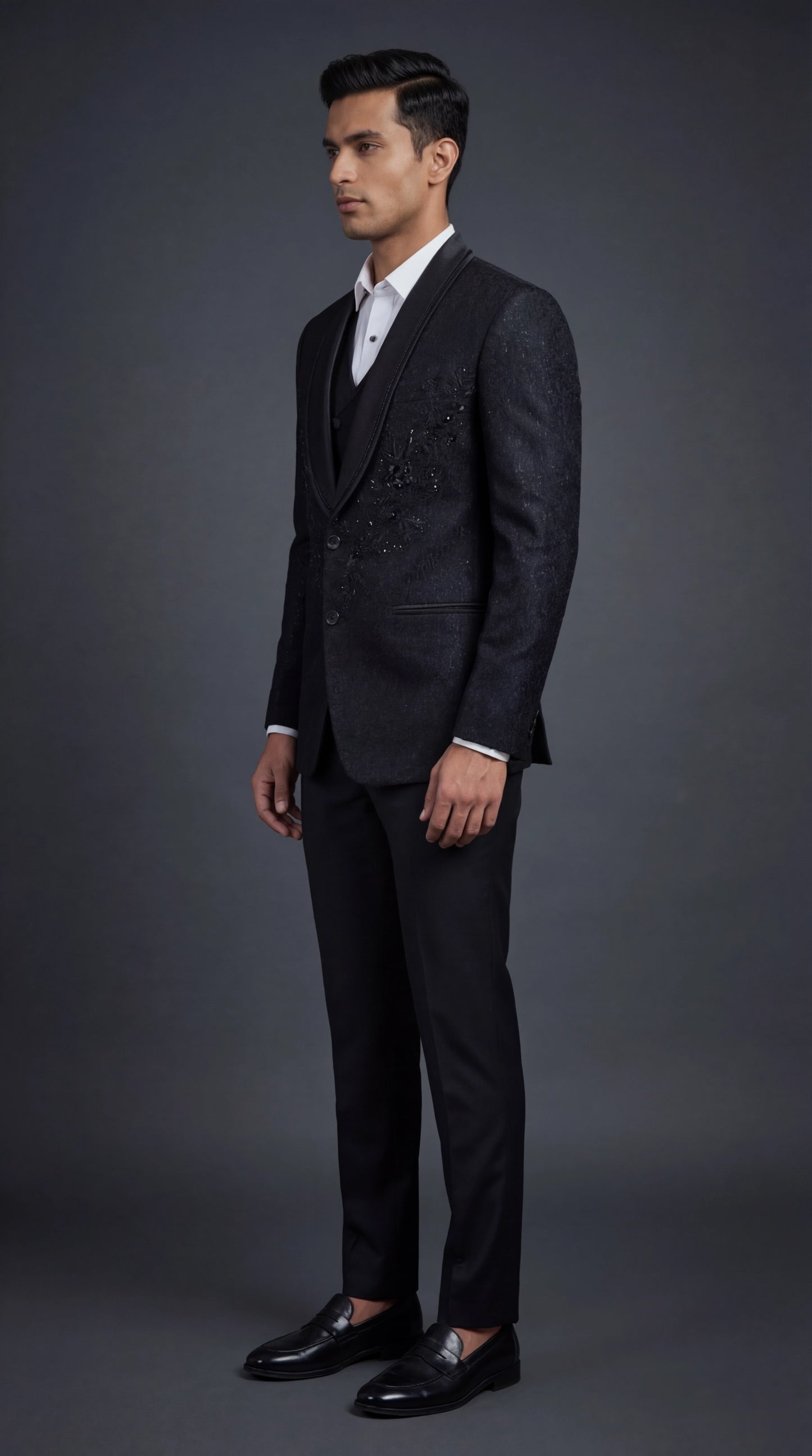 Men’s Black Textured Tuxedo Suit | Dresswala NX