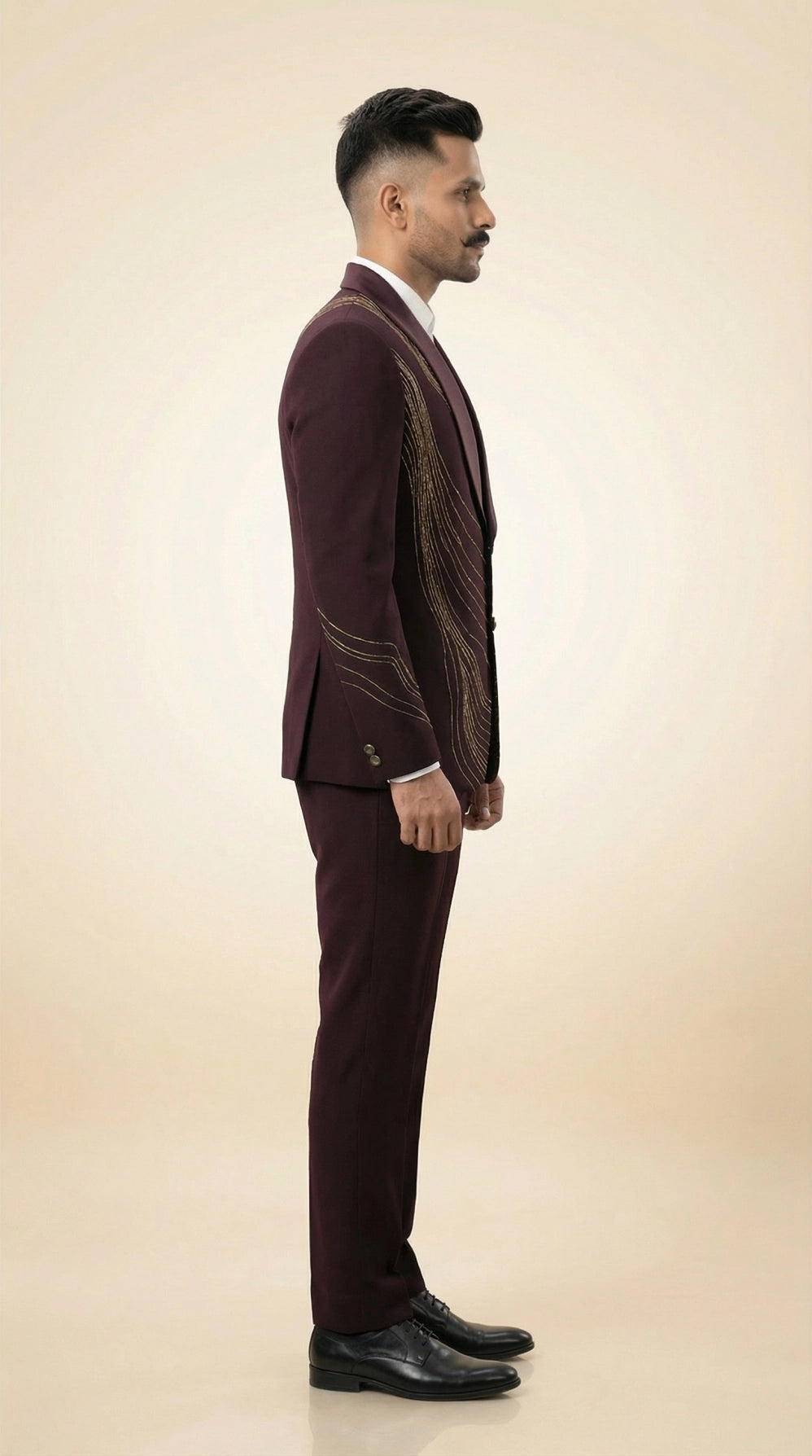 Wine Maroon Indo Western Suit with Gold Embroidery for Men | Dresswala NX