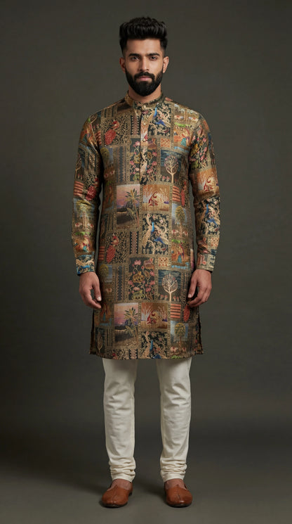 Men’s Heritage Patchwork Print Kurta | Statement Festive Wear – Dresswala NX