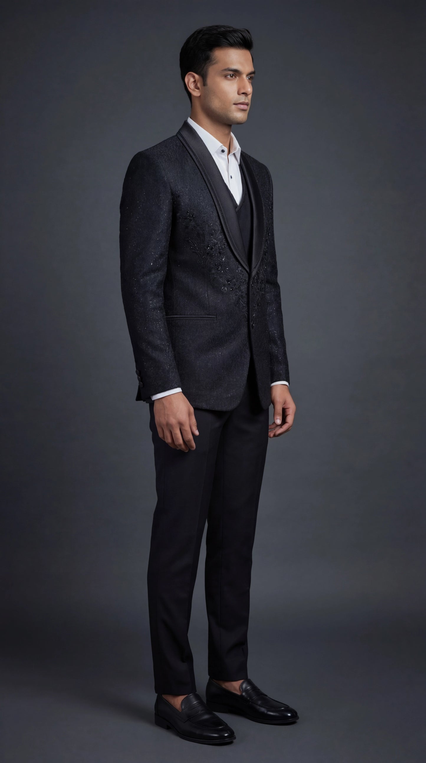 Men’s Black Textured Tuxedo Suit | Dresswala NX