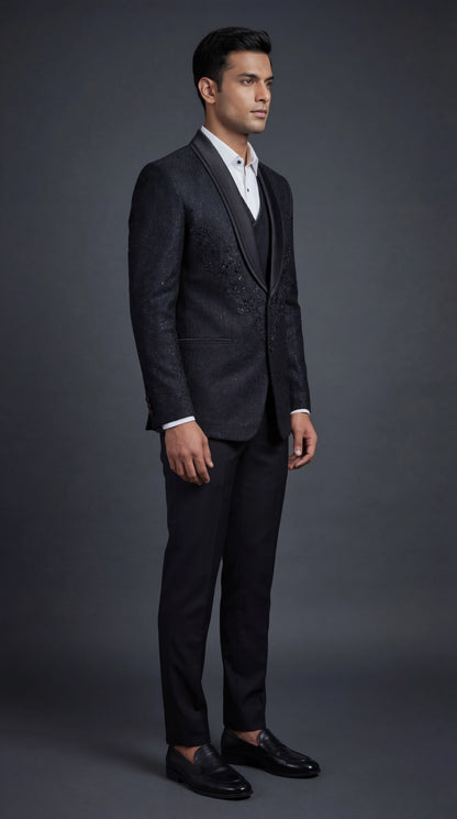 Men’s Black Textured Tuxedo Suit | Dresswala NX