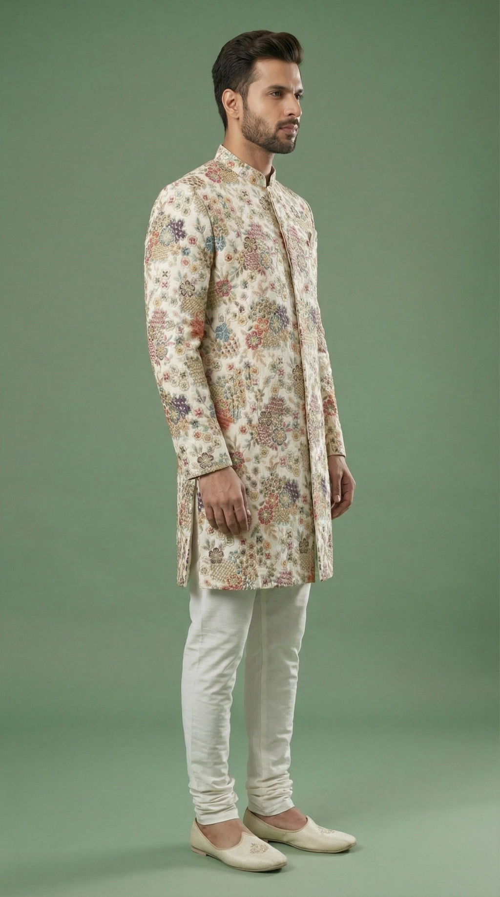 Ivory Floral Indo-Western Sherwani for Men | Dresswala NX