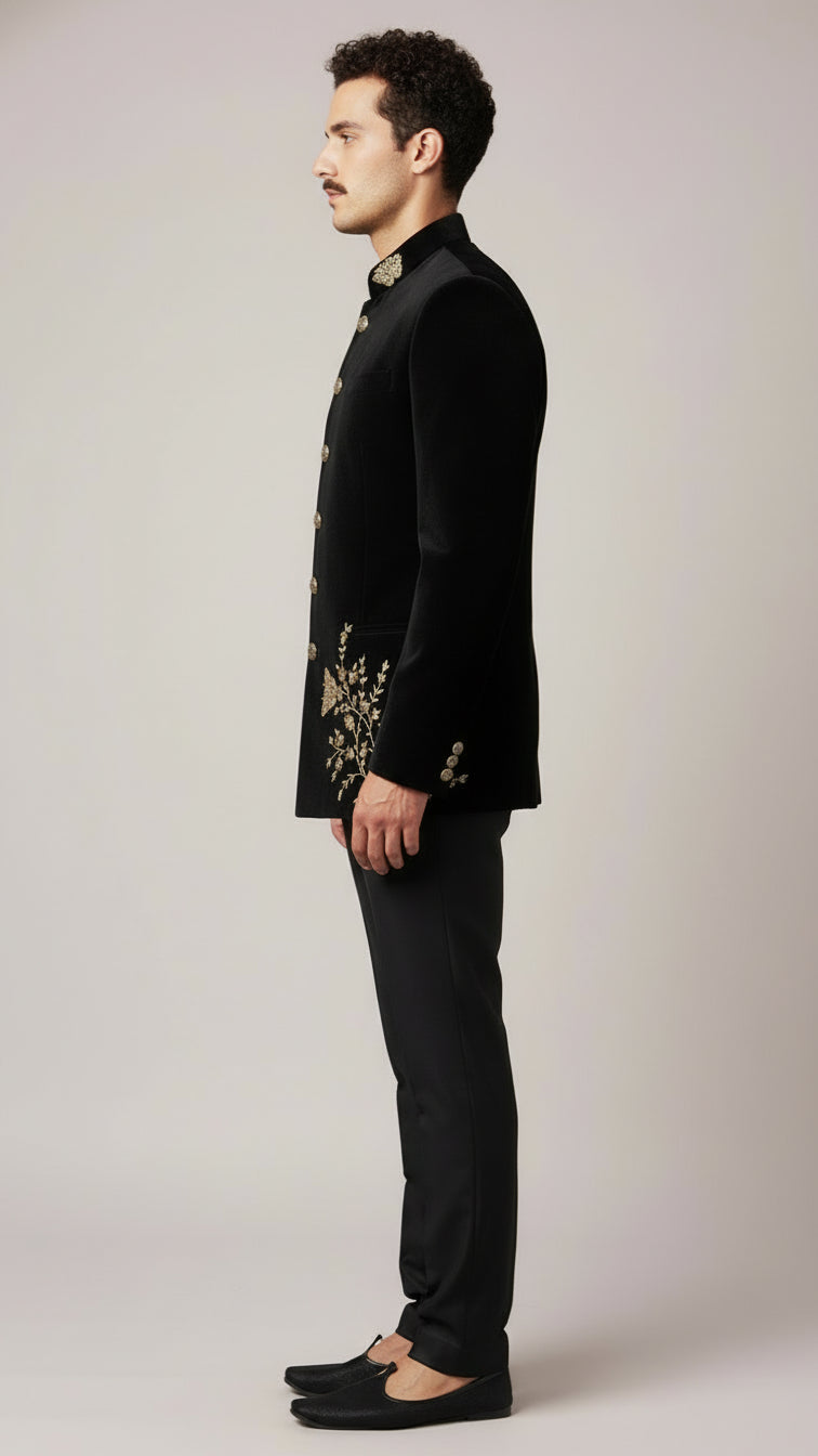 Black Embroidered Bandhgala Suit for Men | Dresswala NX