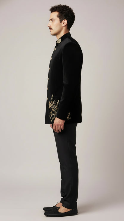Black Embroidered Bandhgala Suit for Men | Dresswala NX