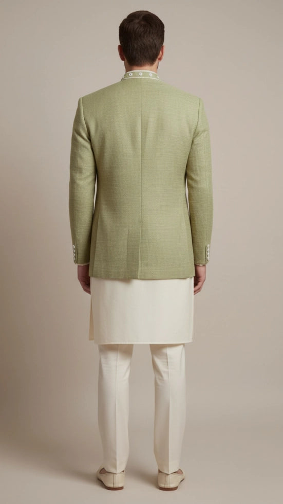 Sage Green Embroidered Bandhgala Set | Dresswala NX