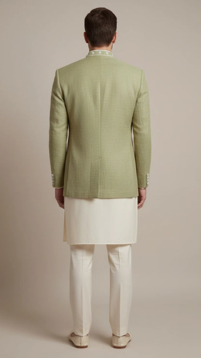 Sage Green Embroidered Bandhgala Set | Dresswala NX