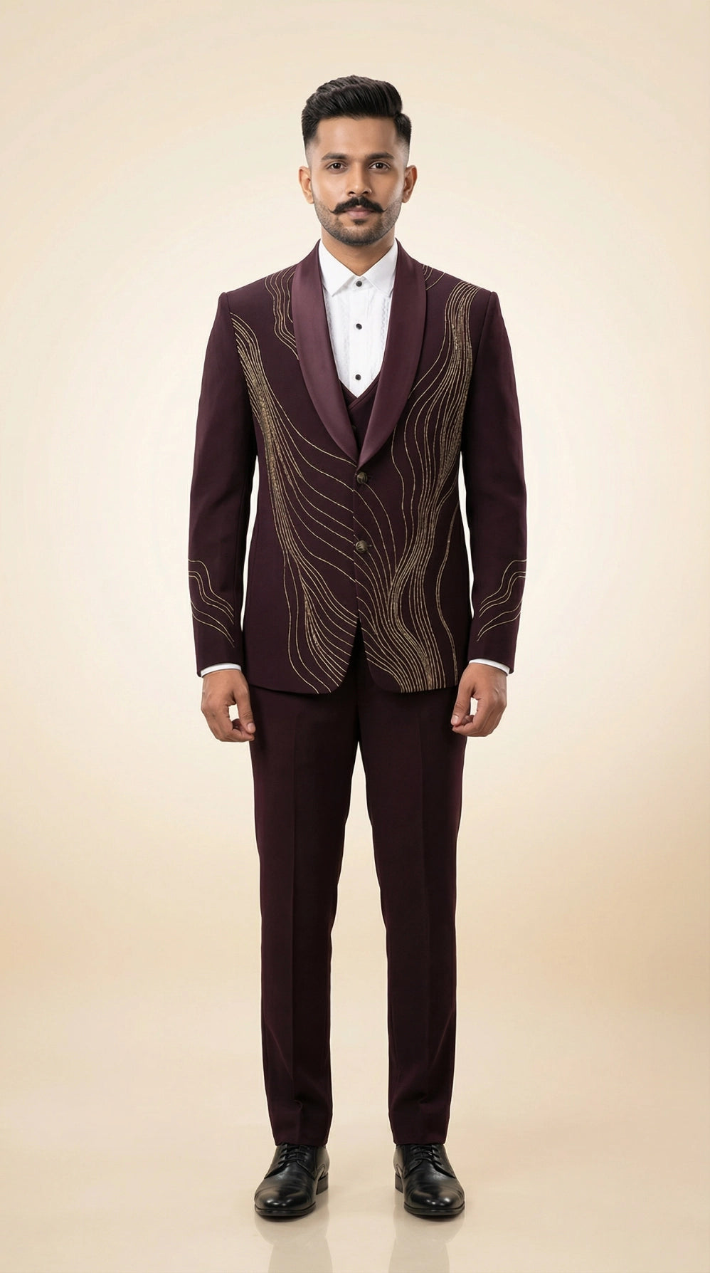 Wine Maroon Indo Western Suit with Gold Embroidery for Men | Dresswala NX