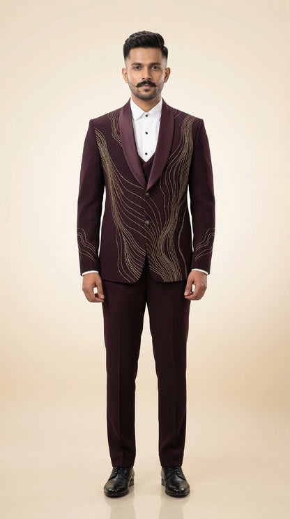 Wine Maroon Indo Western Suit with Gold Embroidery for Men | Dresswala NX