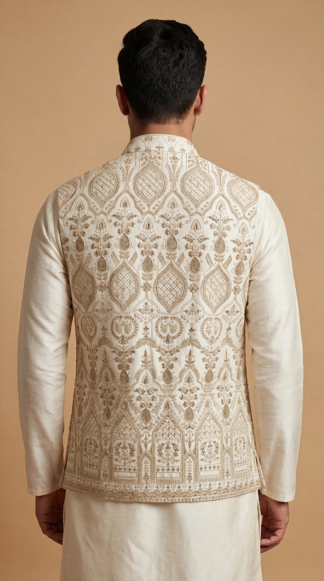Ivory Gold Embroidered Waistcoat for Men | Dresswala NX