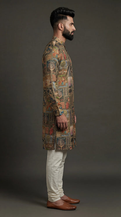 Men’s Heritage Patchwork Print Kurta | Statement Festive Wear – Dresswala NX