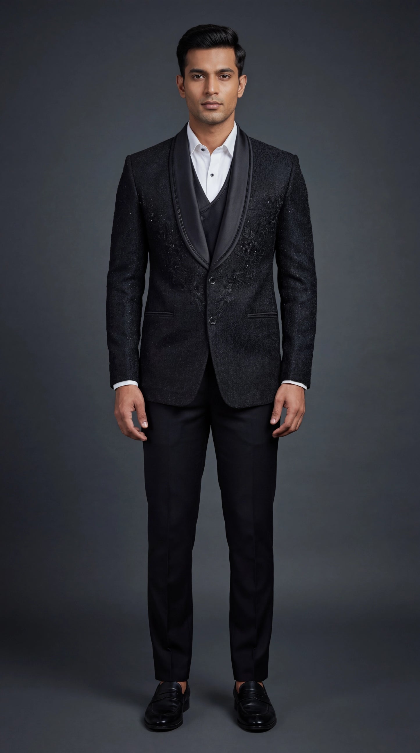 Men’s Black Textured Tuxedo Suit | Dresswala NX