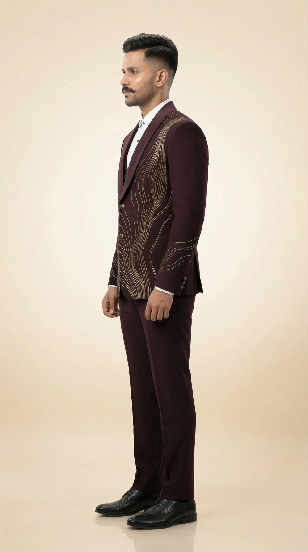 Wine Maroon Indo Western Suit with Gold Embroidery for Men | Dresswala NX