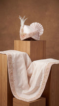 Soft Peach Groom Safa with Hand-Embroidered Dupatta