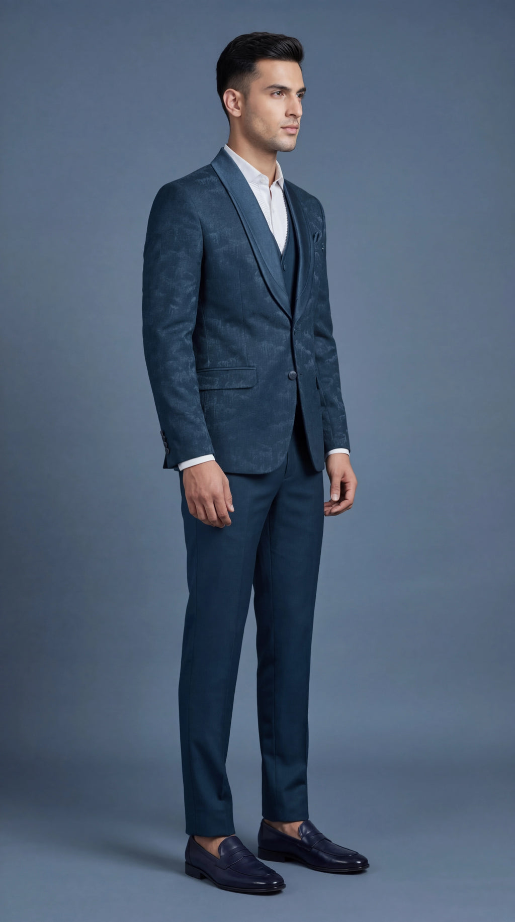Men’s Teal Blue Textured Tuxedo Suit | Dresswala NX