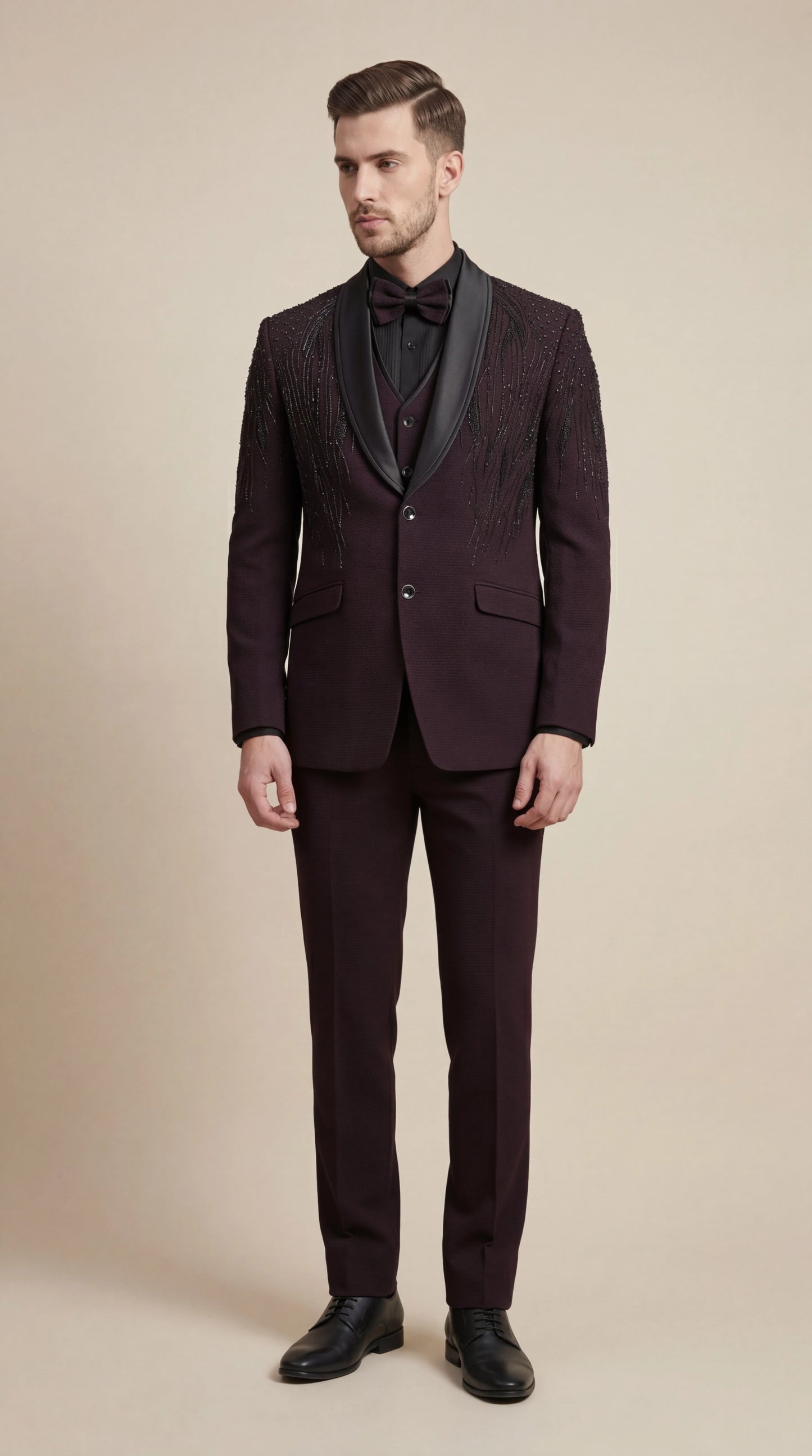 Wine Embellished Tuxedo Suit for Men | Dresswala NX