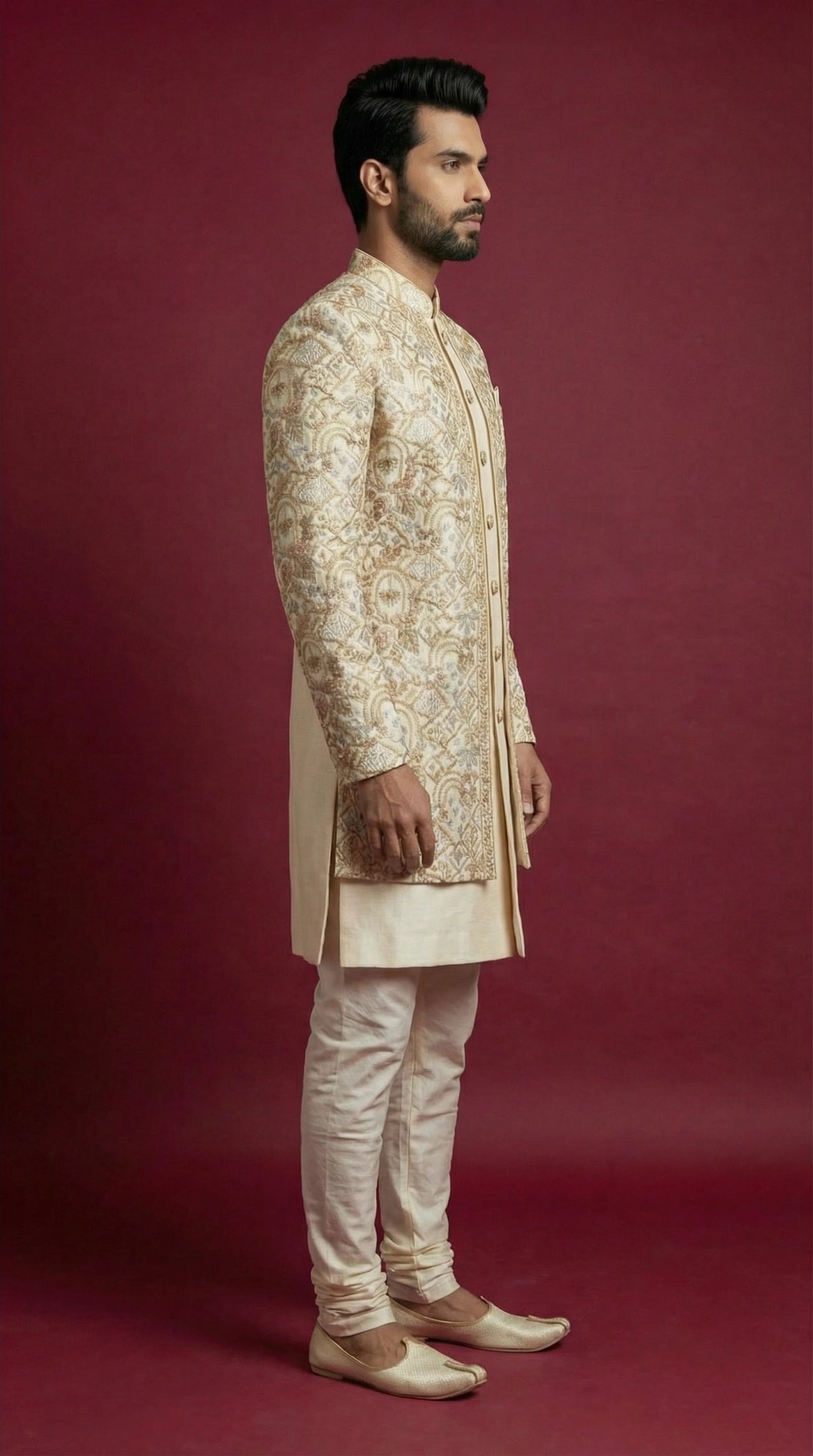 Golden Embroidered Indo-Western Sherwani for Men | Dresswala NX
