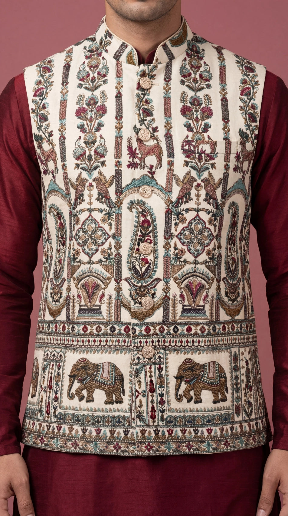 Ivory Heritage Print Waistcoat for Men | Dresswala NX