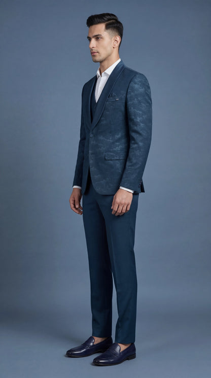 Men’s Teal Blue Textured Tuxedo Suit | Dresswala NX