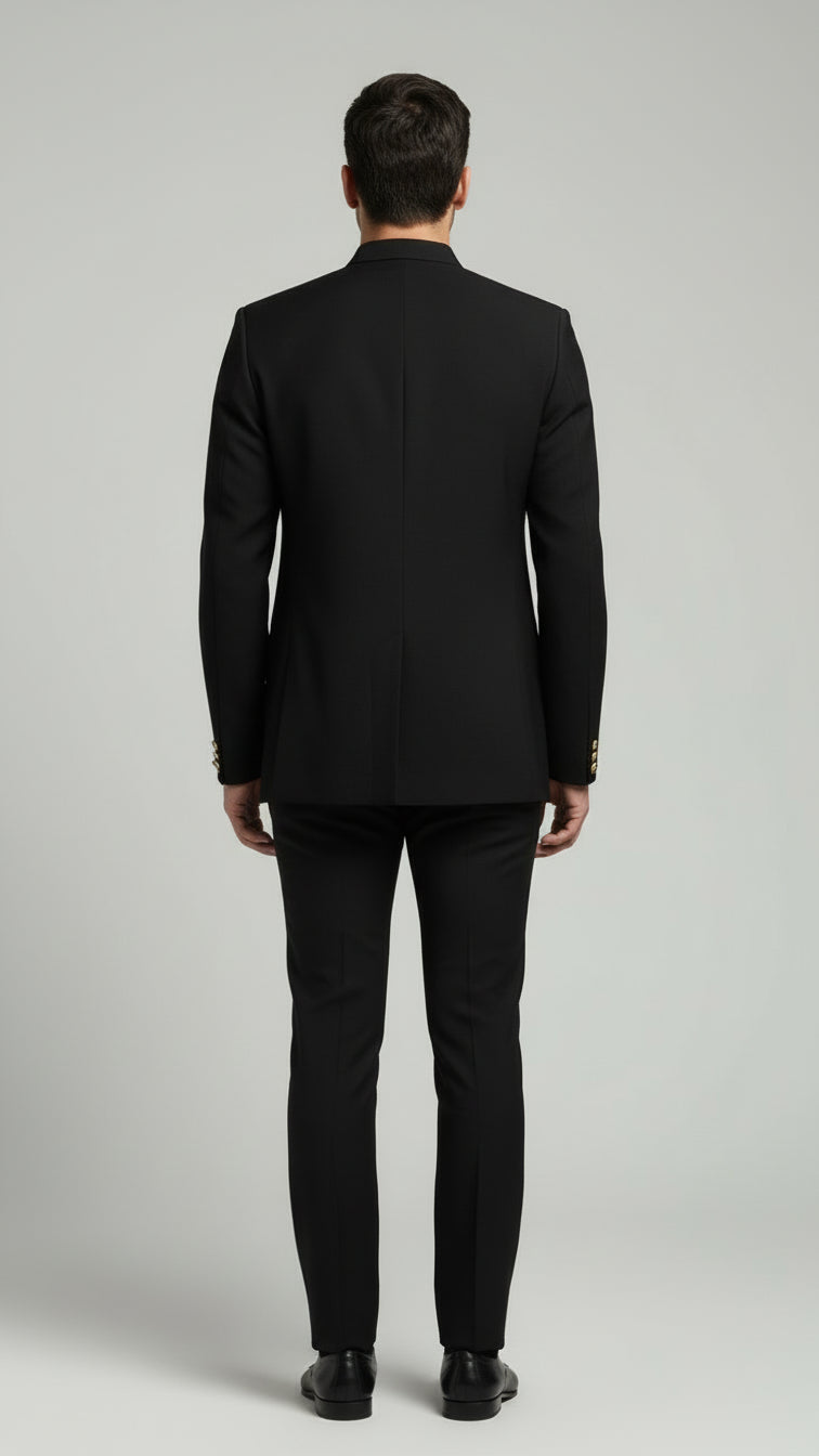 Classic Black Bandhgala Suit with Crest | Dresswala NX