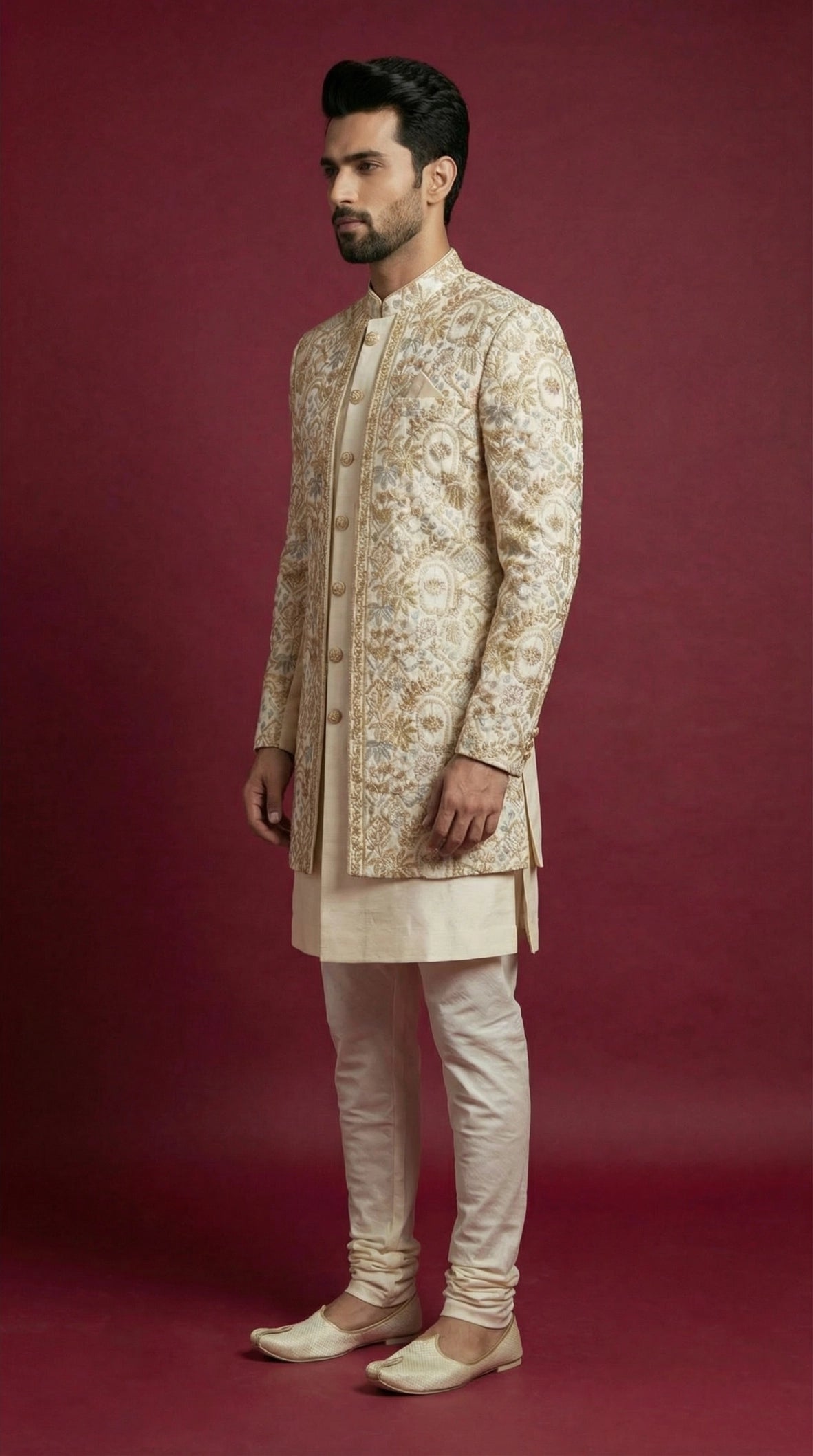 Golden Embroidered Indo-Western Sherwani for Men | Dresswala NX