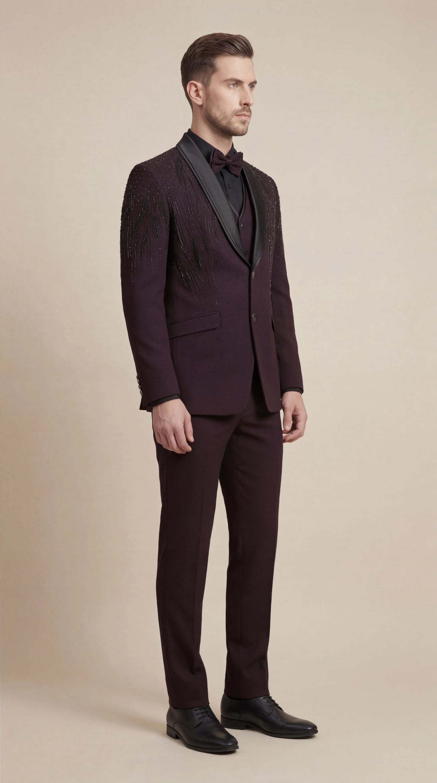 Wine Embellished Tuxedo Suit for Men | Dresswala NX